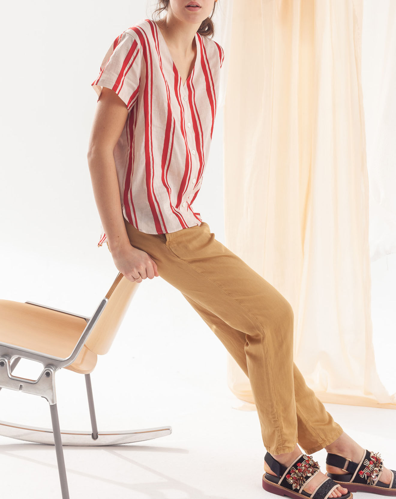 Chloé Stora Blouse en Lin mélangé Cairo à rayures  rouge