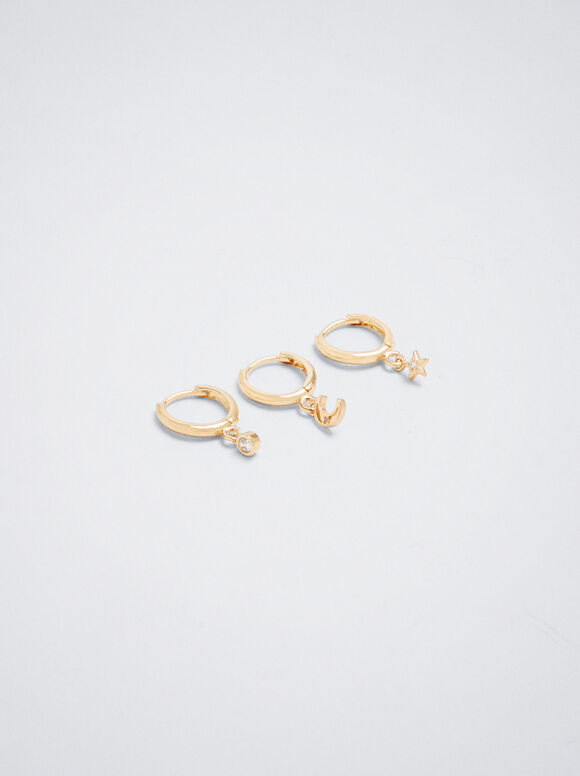 Conjunto de brincos Lua e Estrela - Dourado