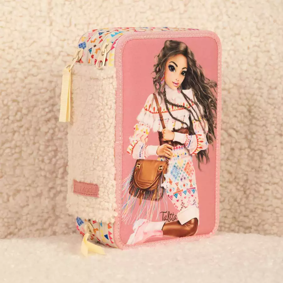 Depesche Federtasche COSY mit Druck TOPModel 7,5 x 13 x 20 cm altrosa