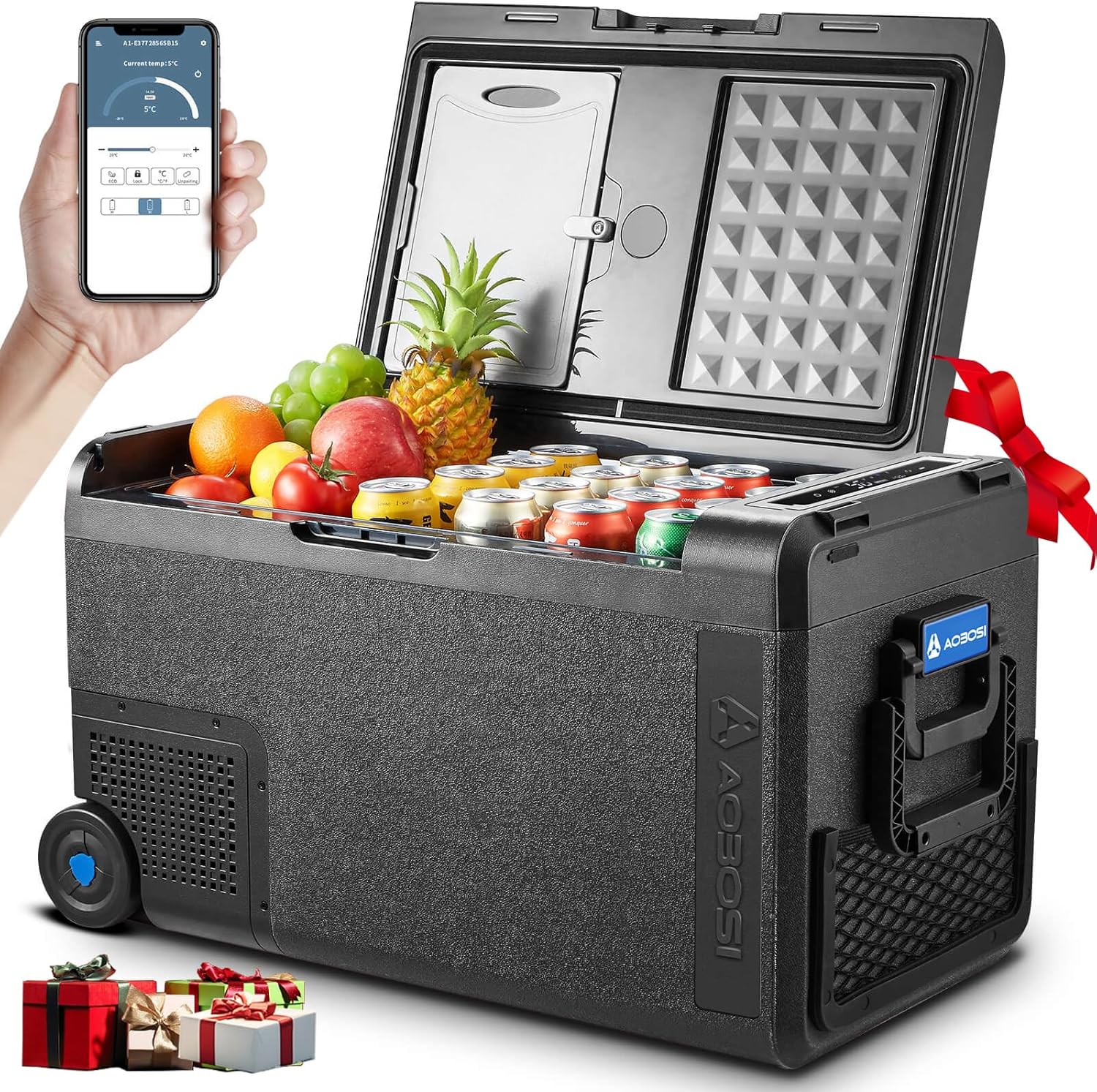 AAOBOSI Kompressor Kühlbox 38L, Kühlbox Auto -20°C bis 20°C, Robuste Kühlbox 12V 230V für Autos, Lastwagen, Boote, Wohnmobile, Camping und Angeln