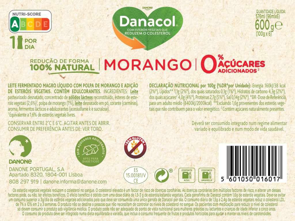 DANACOL DANONE LÍQUIDO MORANGO 6X100G