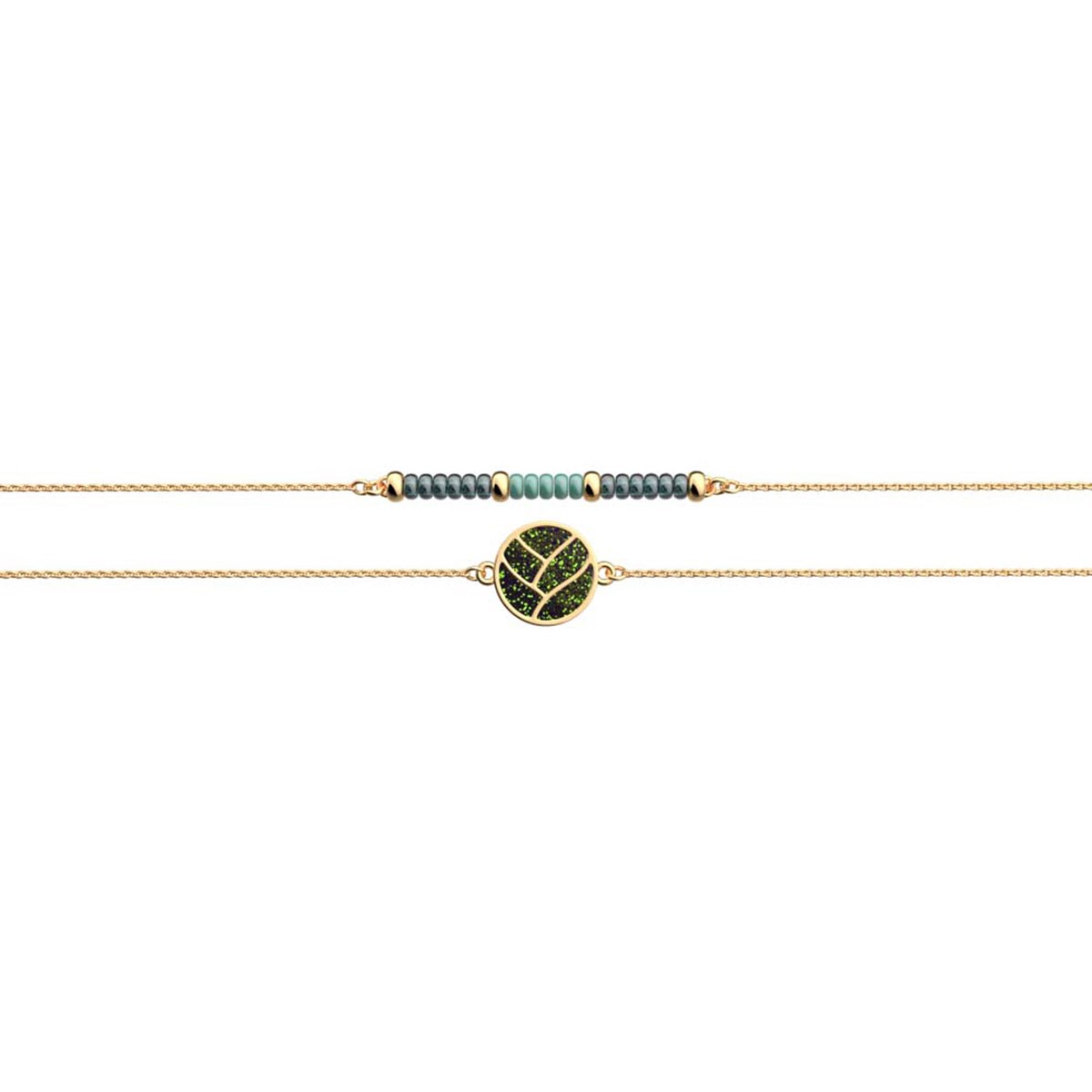 Bracelet Les Georgettes Tresse Iconic doréCollection Les Cadettes vert violet et gris