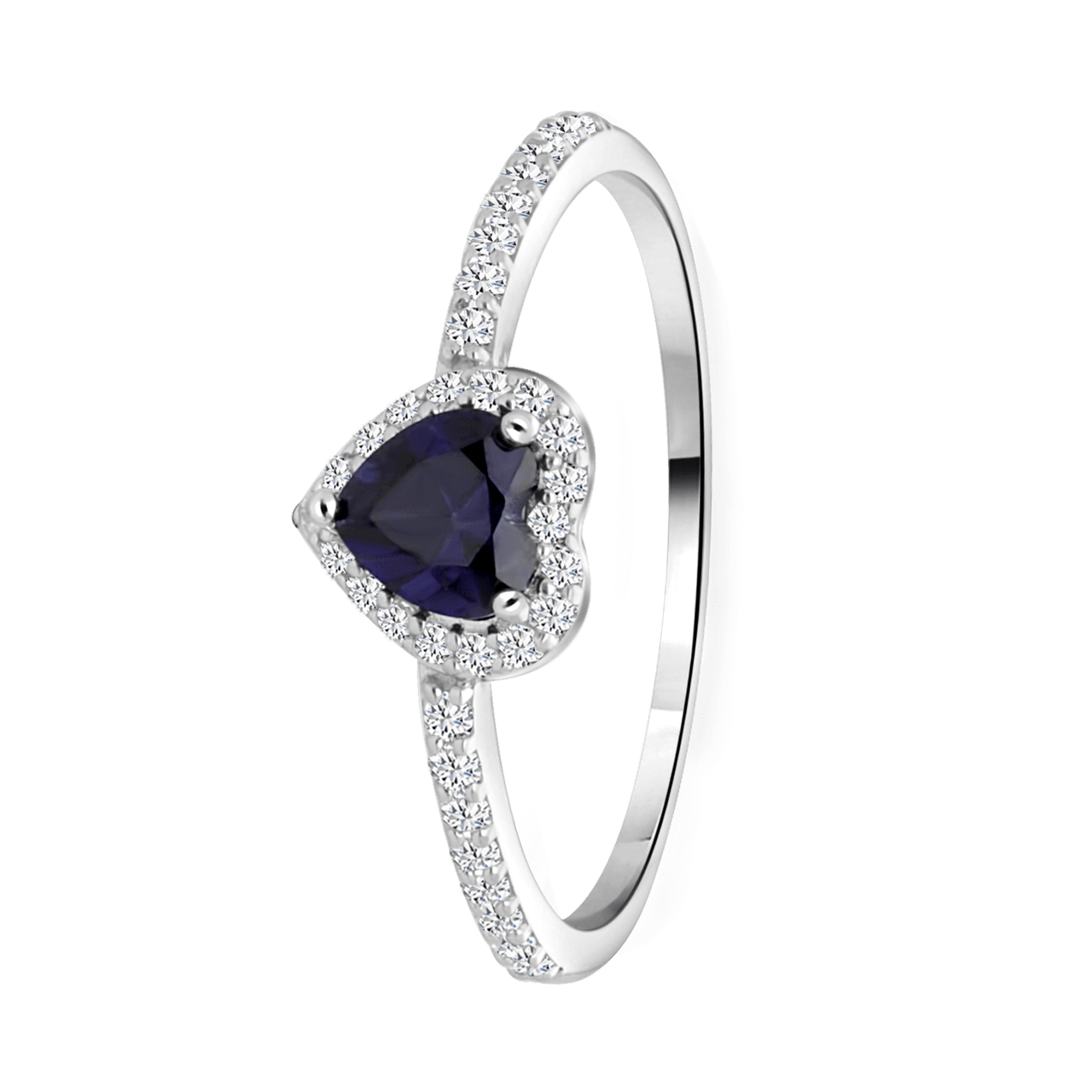 Zilveren ring hart zirkonia blauw