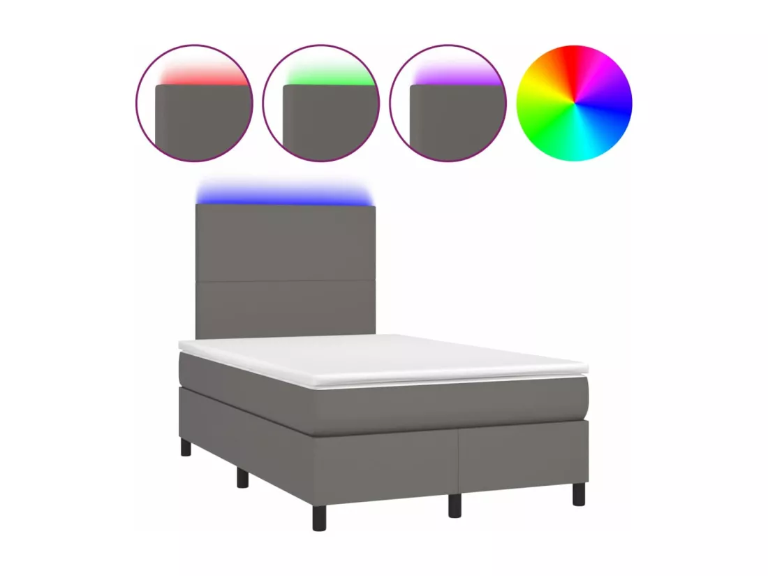 Sommier tapissier matelas et LED Gris 120x200 cm Similicuir