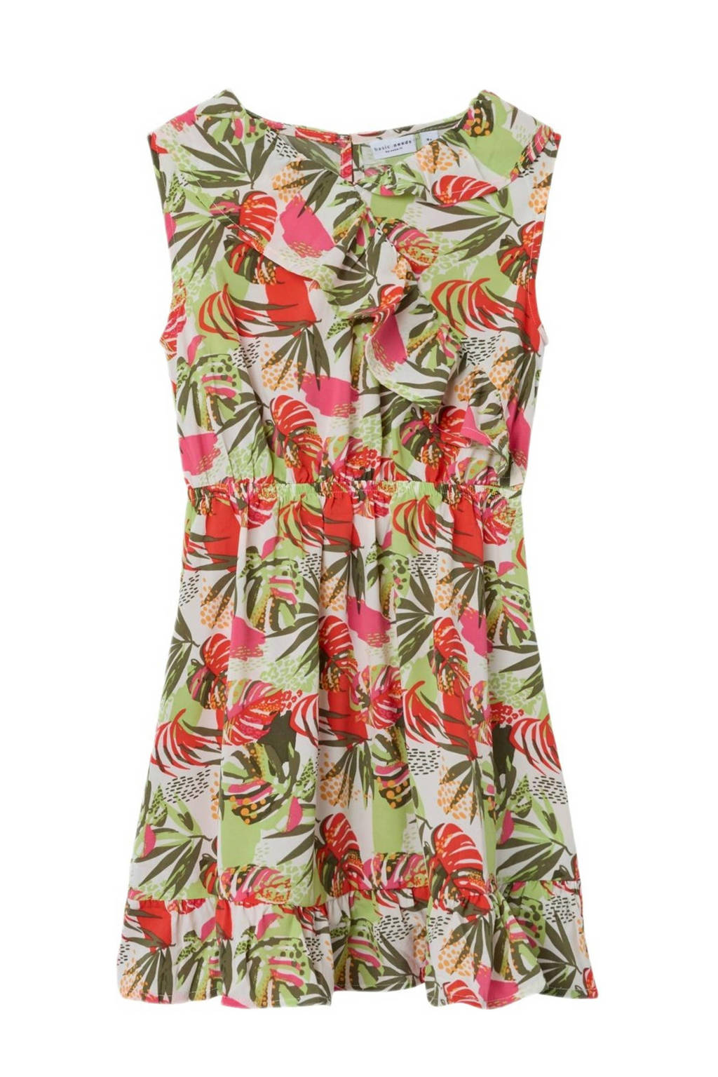 NAME IT jurk NKFVINAYA met all over print en volant felroze/groen/wit