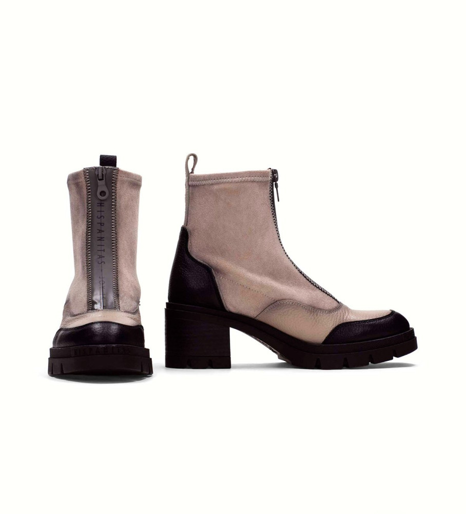 Botas de cano curto Hispanitas Ingrid em couro cor taupe - Salto de 6 cm -