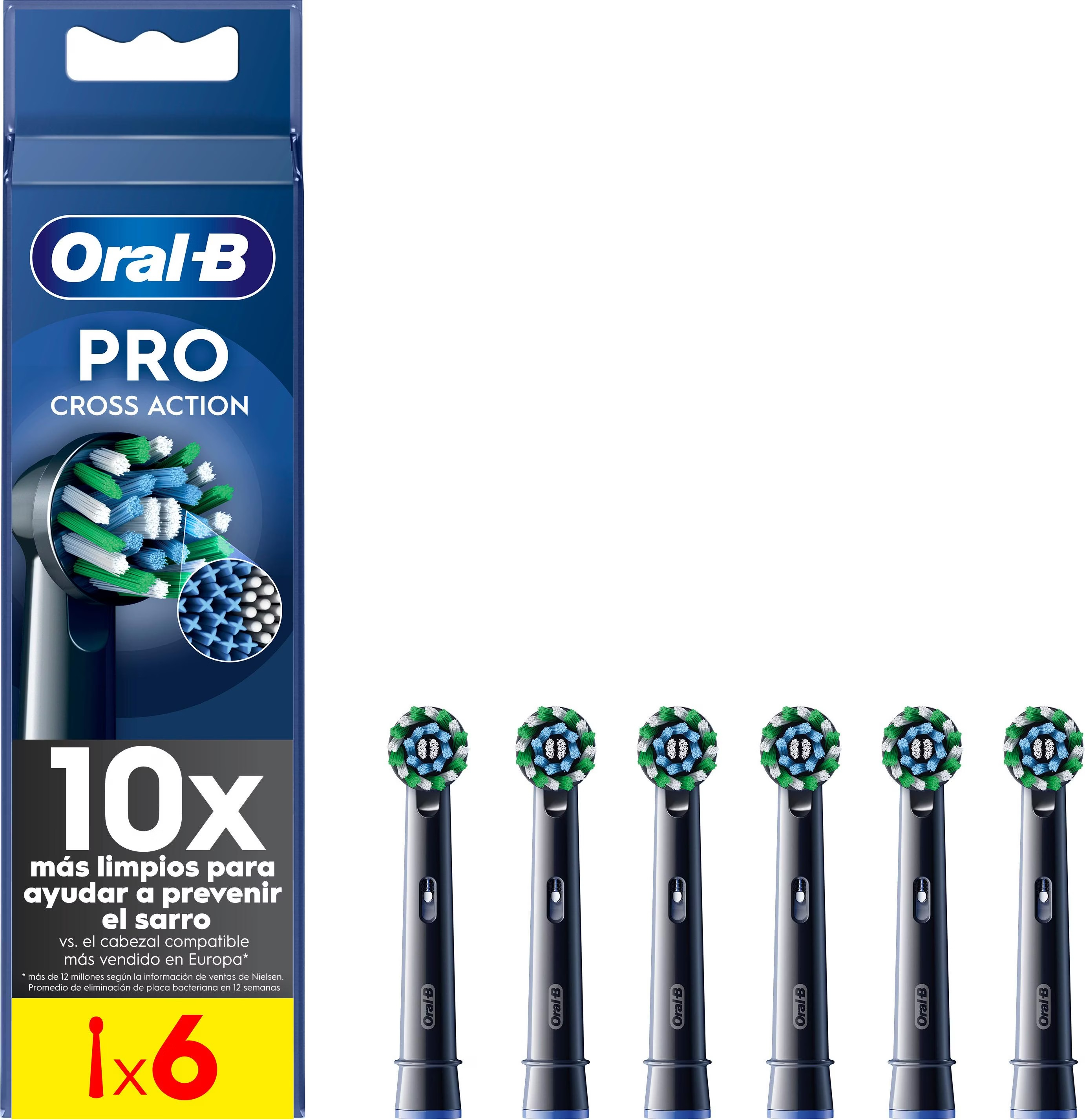 Oral-B - (6er Set) Pro Cross Action Ersatz Zahnbürstenkopf für Oral-B Elektrische Zahnbürsten (860229) - Schwarz