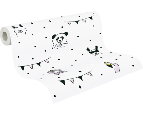 Vliesbehang 38138-1 Little Love Dots & Animals zwart wit roze