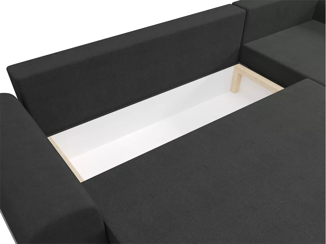 Canapé d'angle convertible et réversible en tissu noir et gris LIERNO