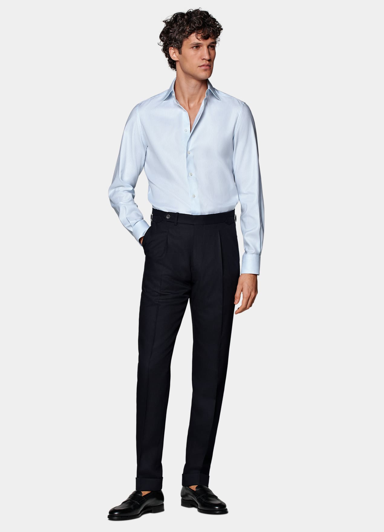 Chemise en oxford coupe très ajustée bleu clair à rayures