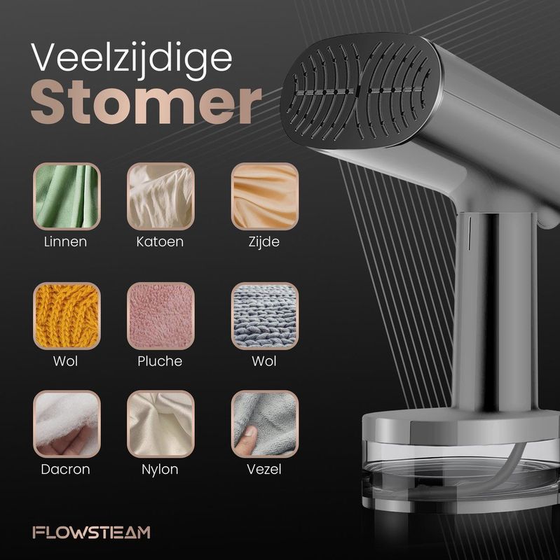 FLOWSTEAM® Luxe Kledingstomer - Handstomer - Stoomapparaat Kleding - Matte Gray Edition