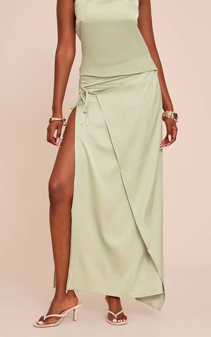 Vert Sauge Jupe Longue Portefeuille En Satin