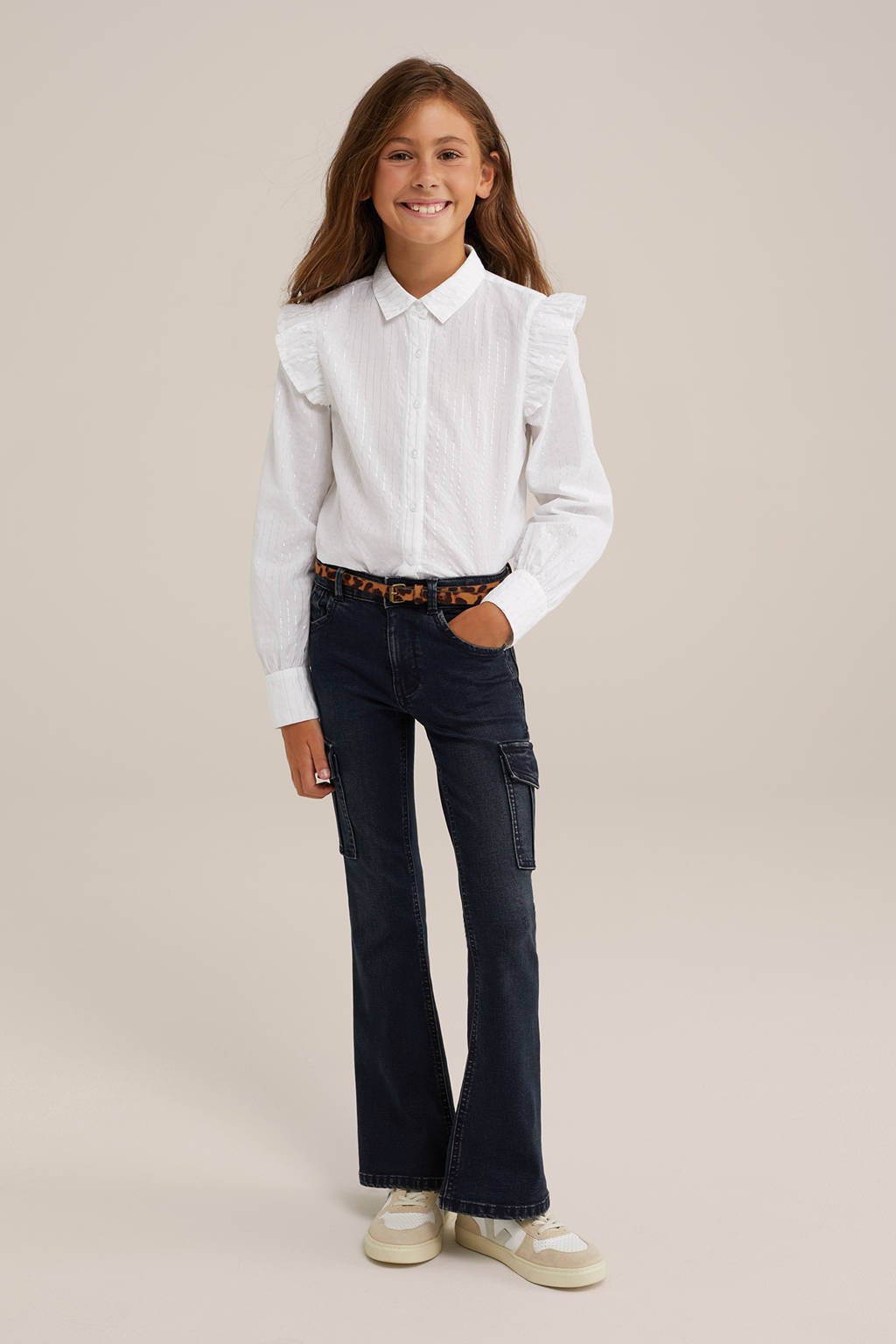 WE Fashion gestreepte blouse wit/zilver