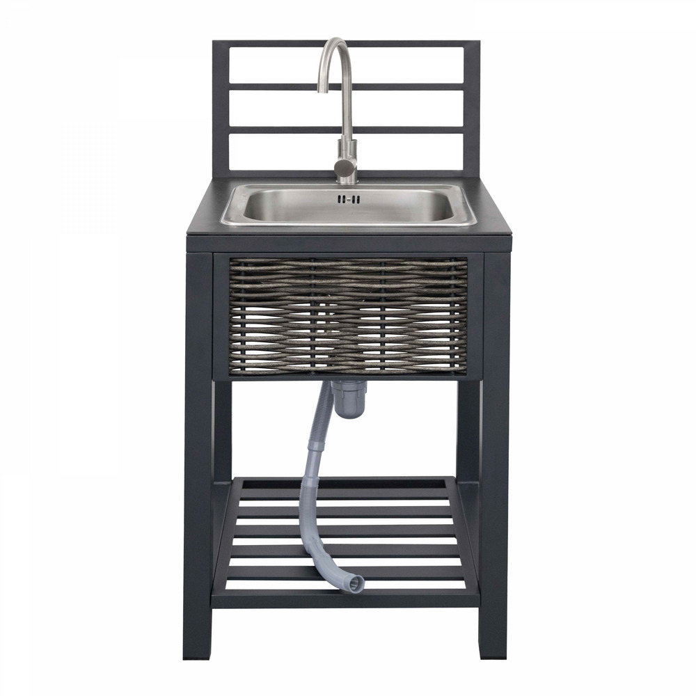 Meuble évier cuisine extérieure aluminium et résine tressée