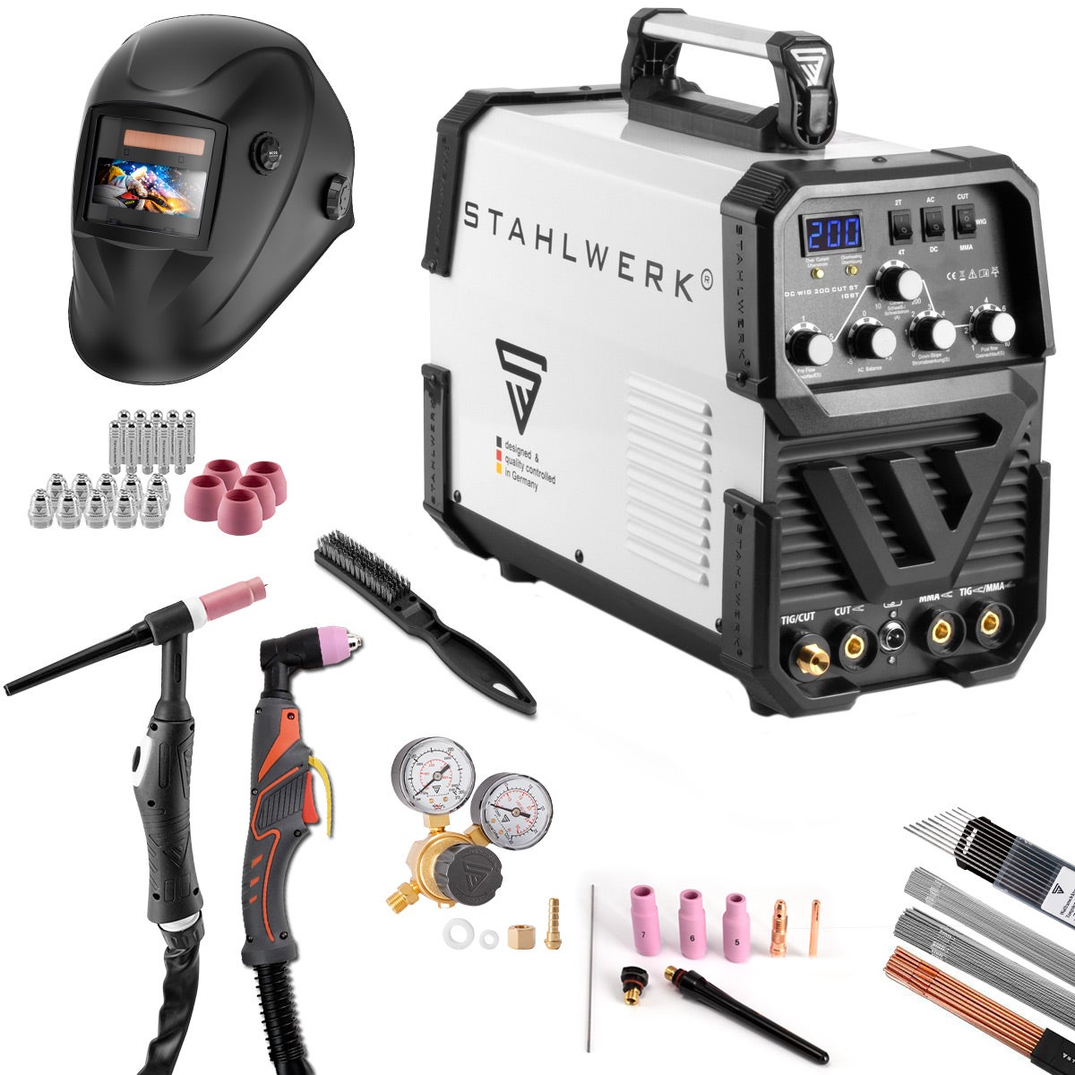 STAHLWERK AC/DC TIG 200 ST IGBT lasapparaat met plasmasnijder, complete uitrusting