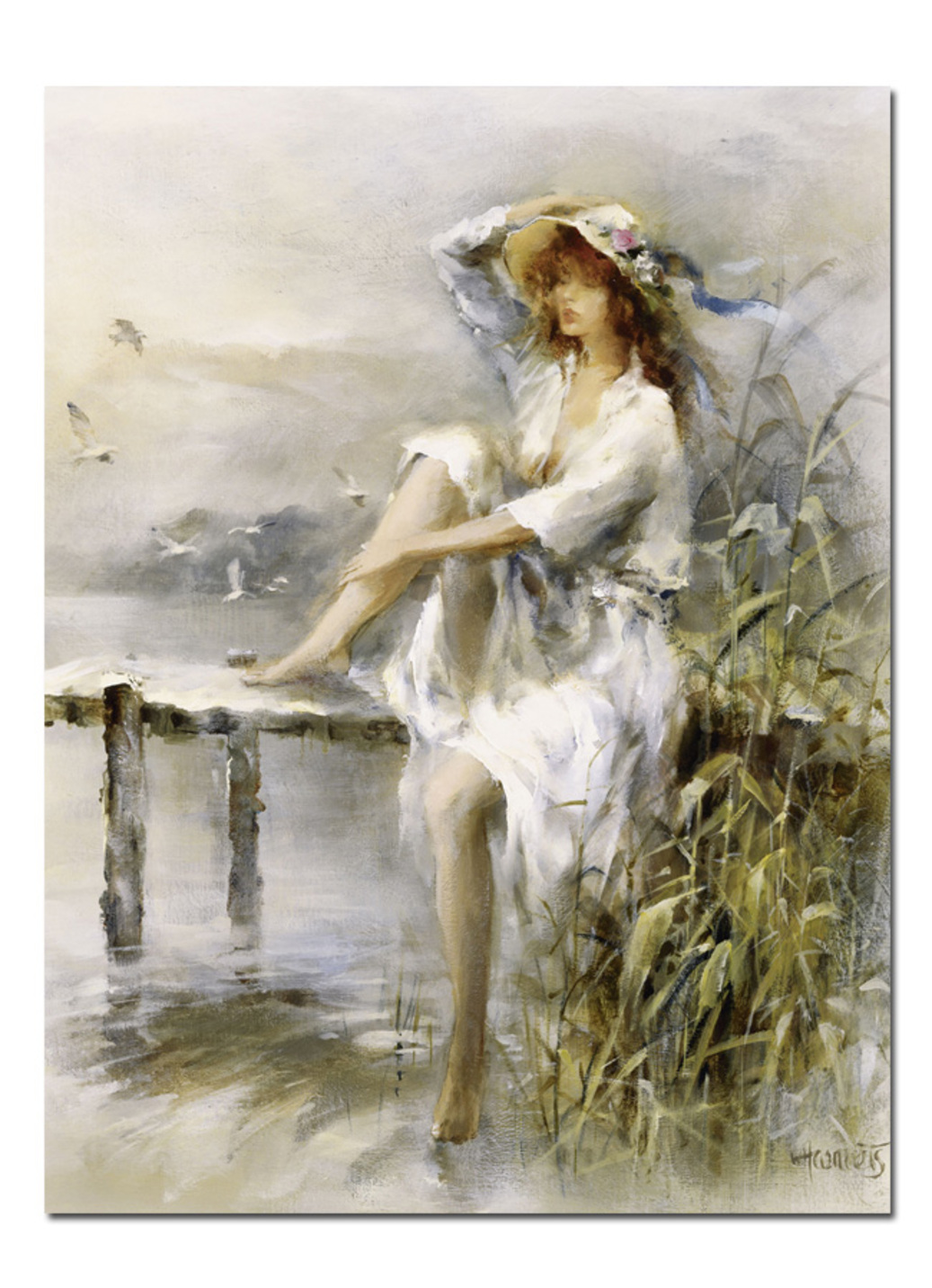 Bild Nachdenkliche Frau an einem Idyllischen See vom Künstler Willem Haenraets