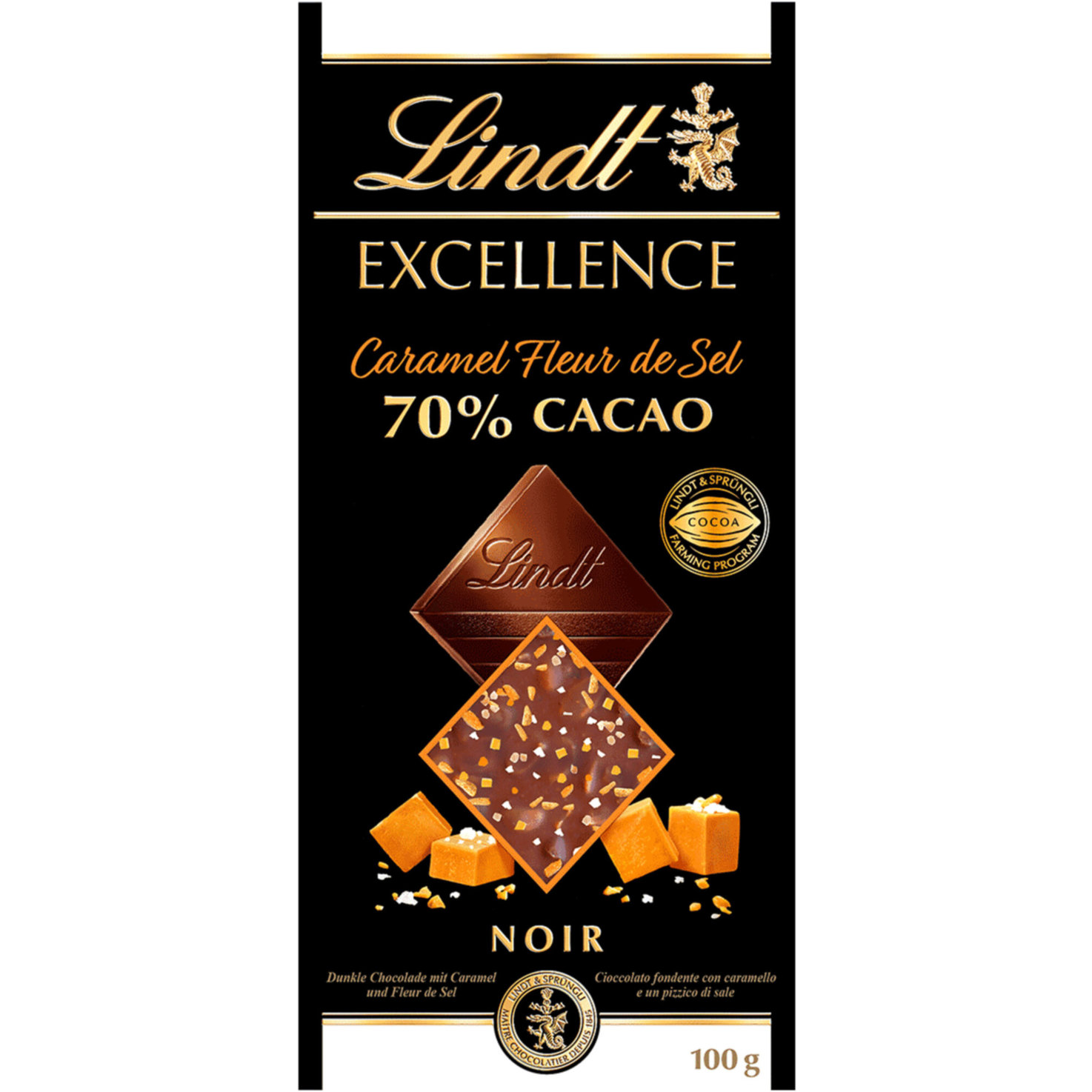 Lindt Excellence Dunkel Caramel Fleur de Sel 70% Cacao Tafelschokolade