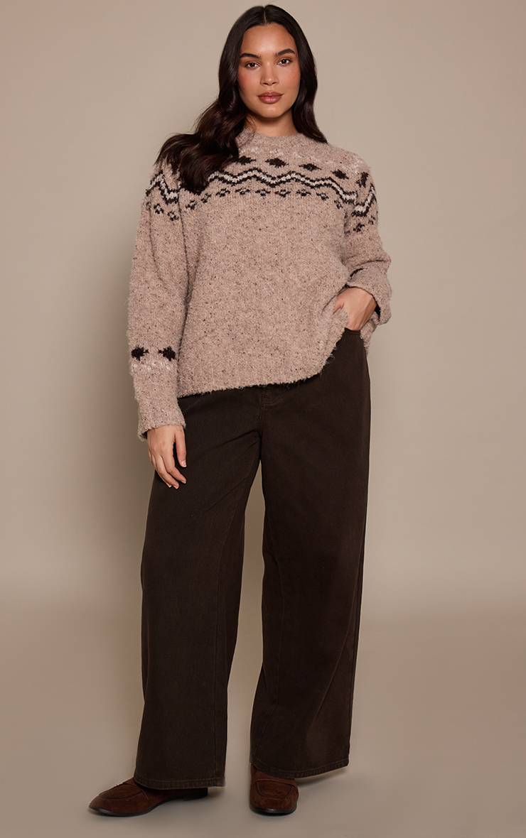 Avoine Synthétiquell Grande Taille En Maille Jacquard Col Montant