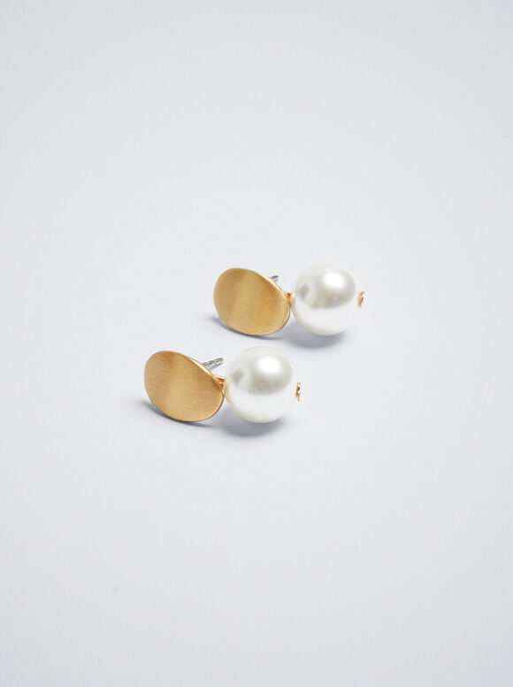 Brincos de ouro com pérola - Branco