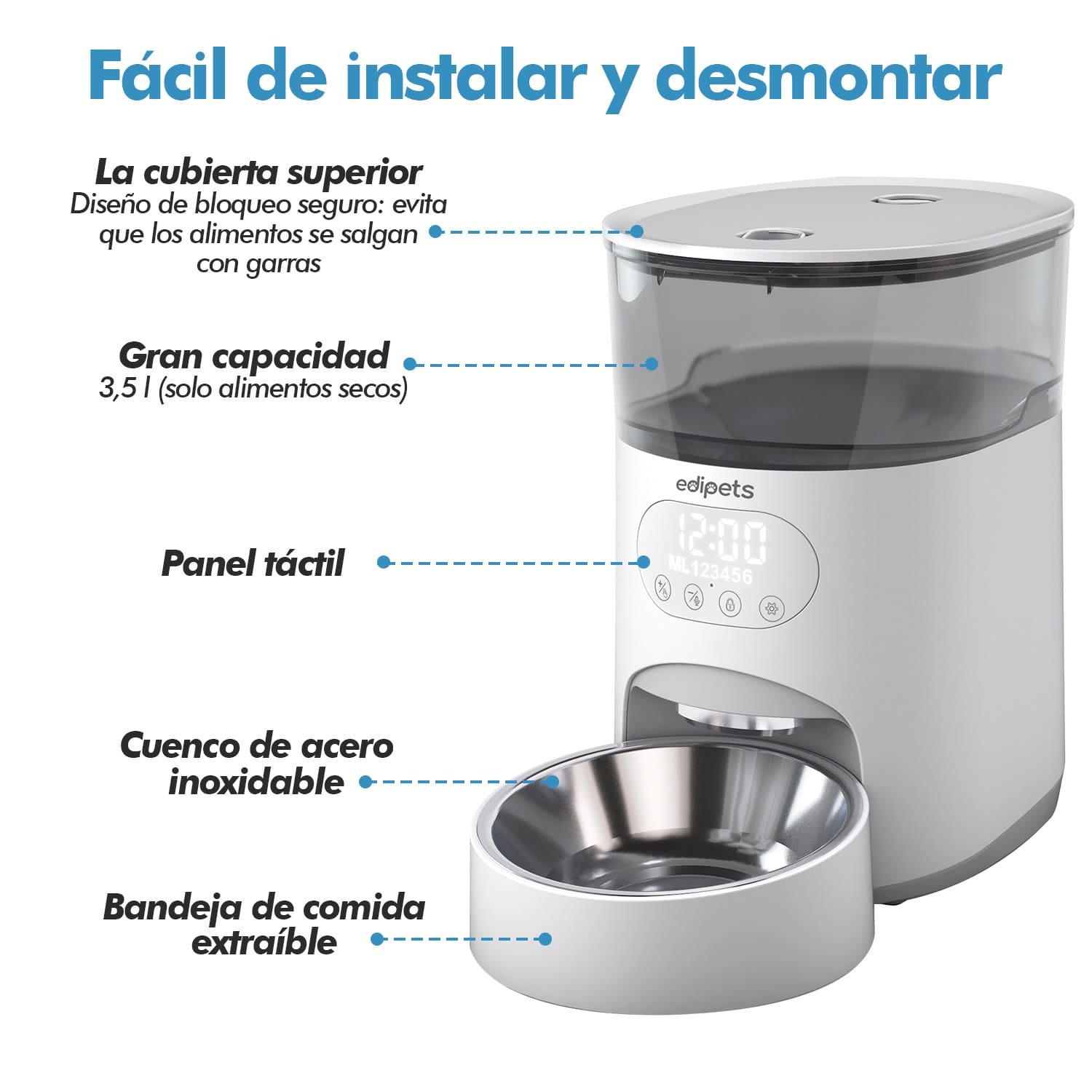 Edipets comedouro automático branco para cães e gatos