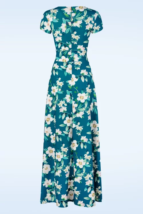 Vintage Chic for Topvintage Rinda bloemen maxi jurk in blauw