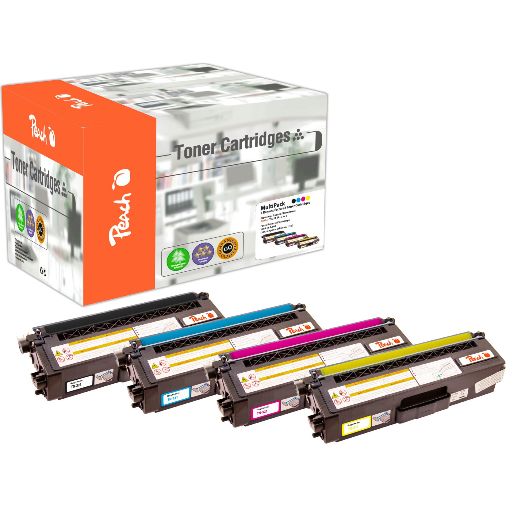 Peach B3214 Toner (bk, c/m/y) ersetzt Brother TN-321 für z.B. Brother DCPL 8400 CDN, Brother DCPL 8450 CDW, Brother HLL 8250 CDN (wiederaufbereitet)