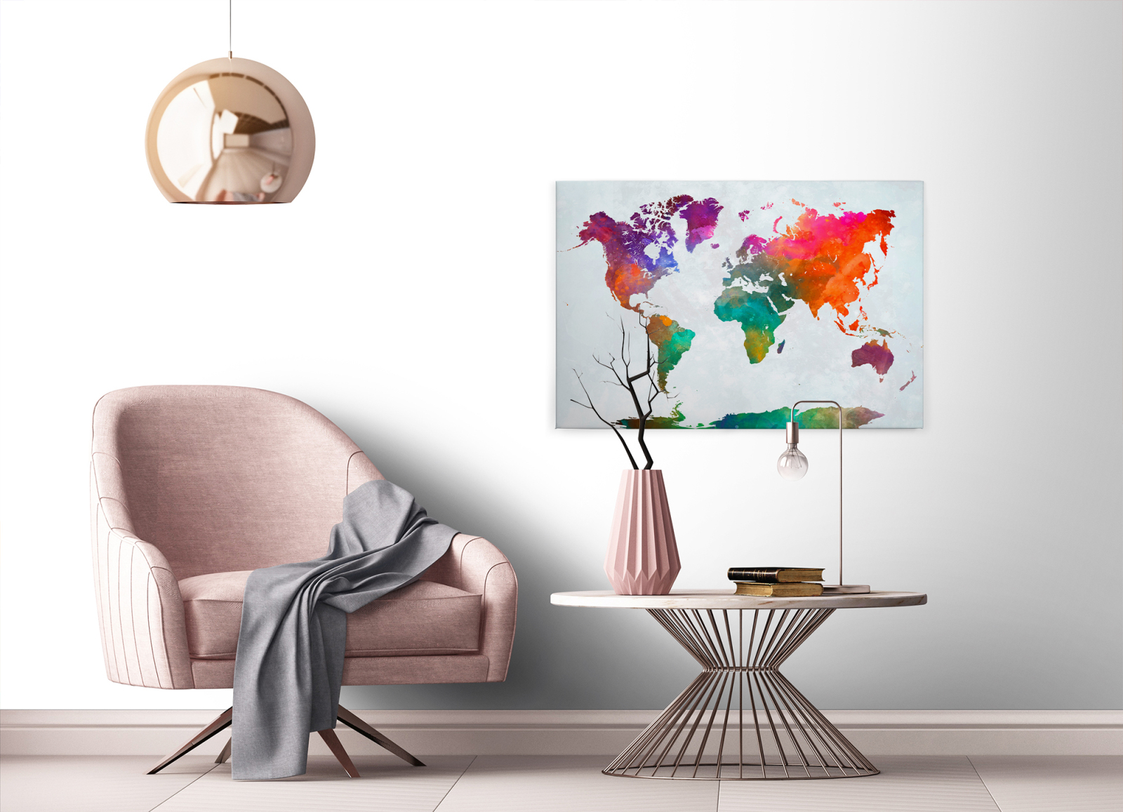 Leinwandbild WELTKARTE - bunt - 90x60 cm