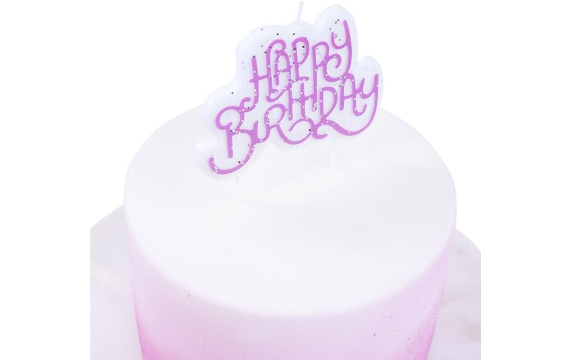 Kerze Happy Birthday Rosa/Weiss, 1 StückKerzenaufsatz für Geburtstagstorten
