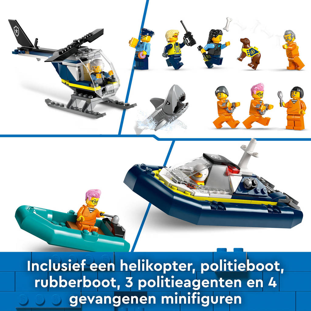 Zal de politie de boeven op tijd oppakken??Politiegevangeniseiland Politie Speelgoed met Voertuigen en Dieren Figuren 60419