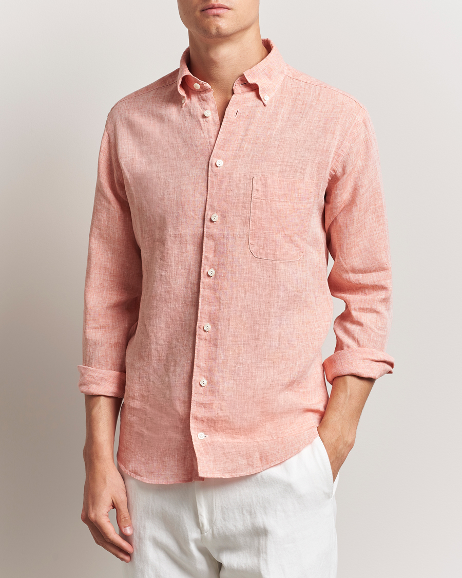 Eton Slim Fit Linen Button Down Shirt Orange
