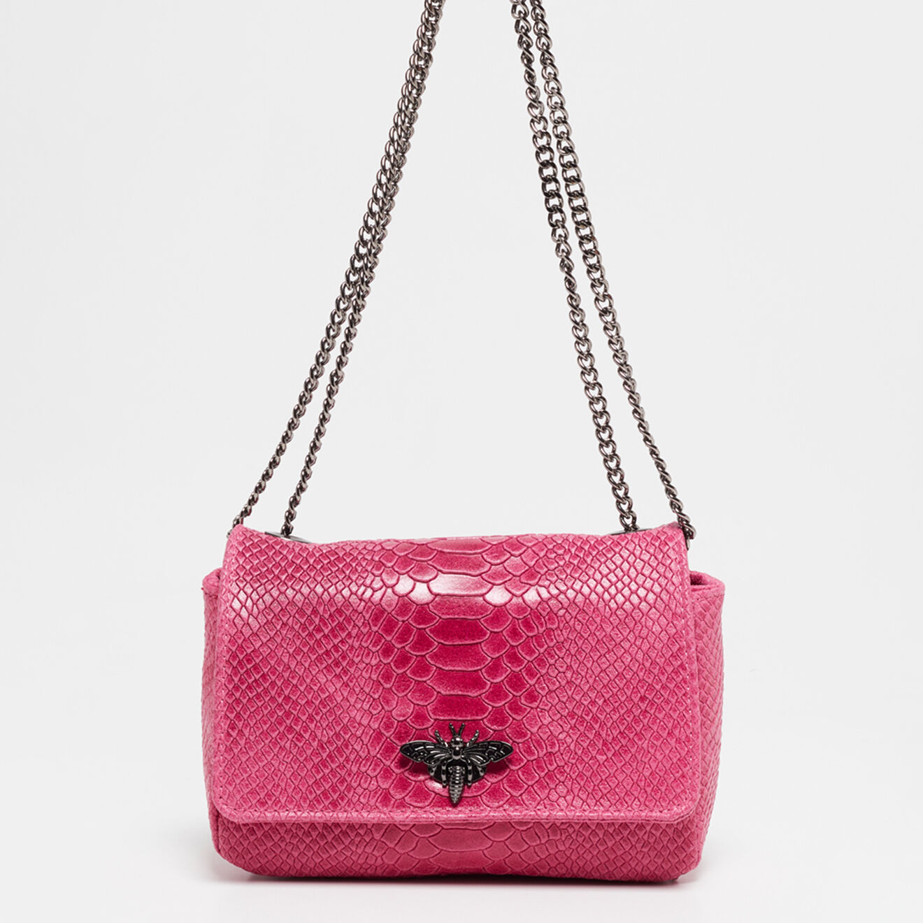 1987 by Abaco Sac bandoulière en Cuir croco Kate fushia - 21x15x7 cm