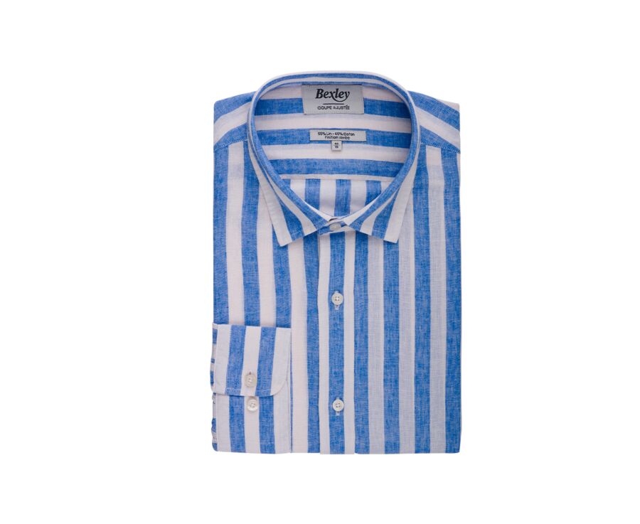 Chemise coton lin rayée Bleu et Blanc - BRUNIEN