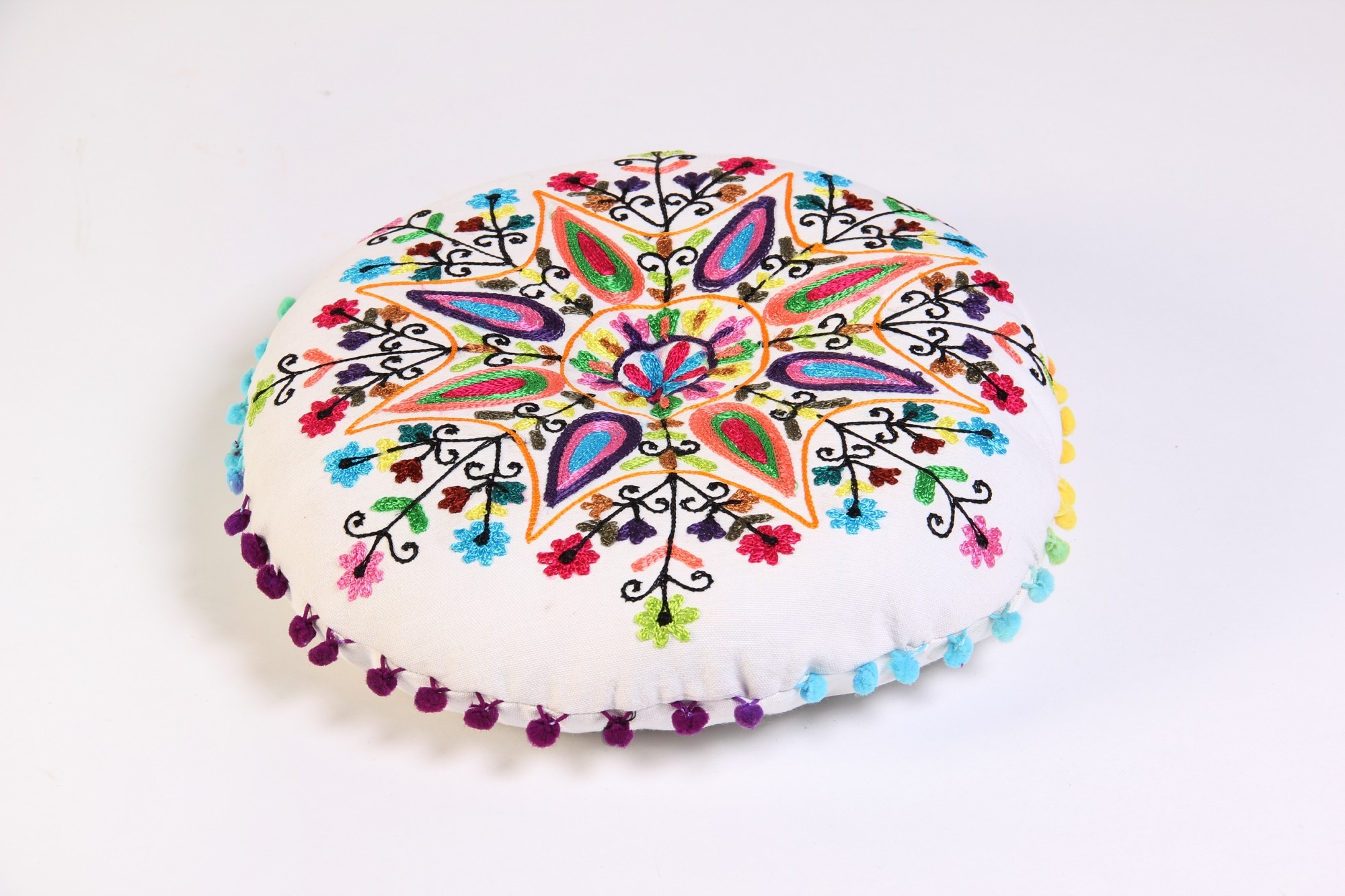 Rundes Sitzkissen 'Feathers', multicolor, Ø 40 cm, H 6 cm von fischer's lagerhaus