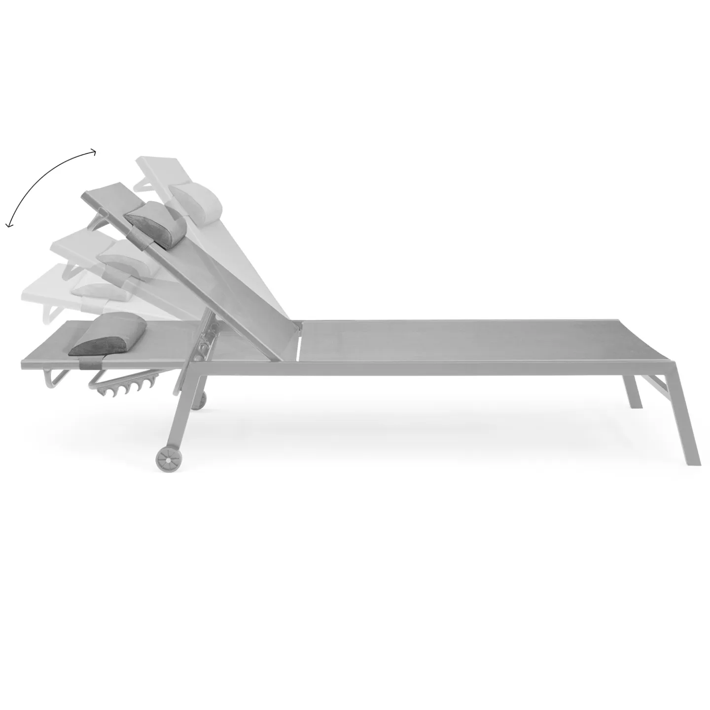 Lot de 2 transats de jardin inclinables en aluminium COZUMEL gris clair avec roulettes