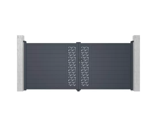 Portail battant aluminium semi plein à motifs L397 x H181 cm anthracite GREGOR