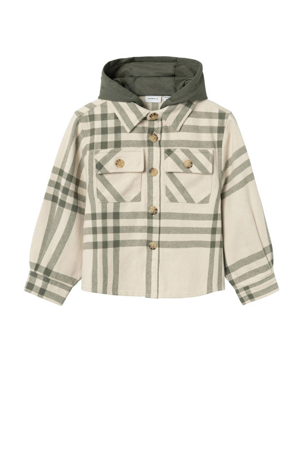NAME IT overshirt met capuchon NMMOSOM ecru/groen
