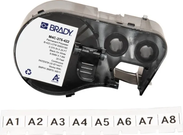 Brady - Polyester - skinnende - permanent aggressivt akryllisk klæbemiddel - 4 millioner - sort på hvid - Rulle (0,95 cm x 7,6 m) 1 rulle(r) løbende mærkatpatron med bånd - for Brady BMP53