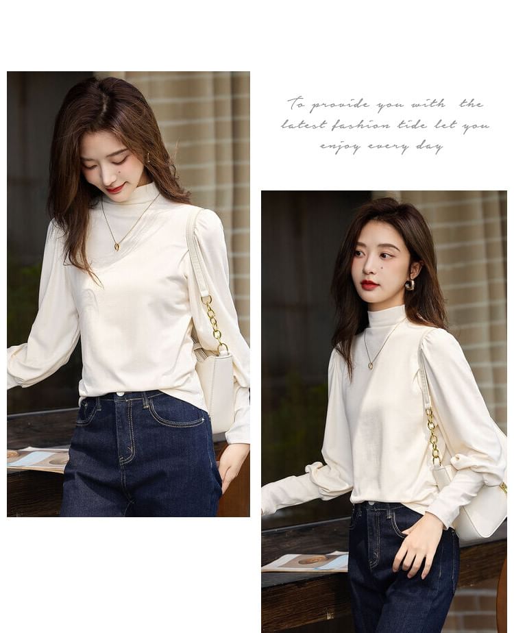 Jeonseon - T-shirt met lange mouwen en mockneck, effen