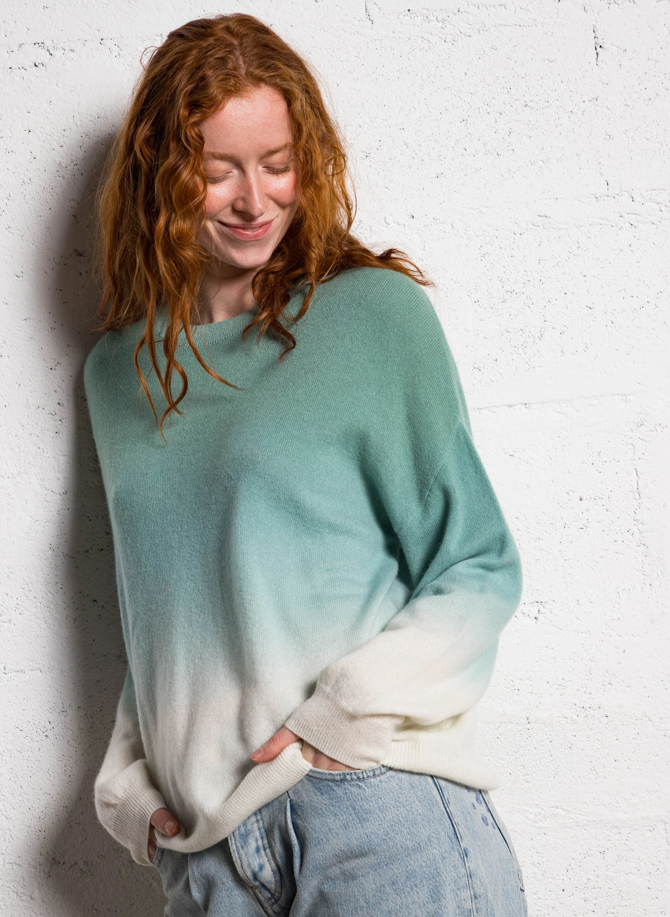 MONDOUDY - Pull droit dégradé en cachemire | Vert