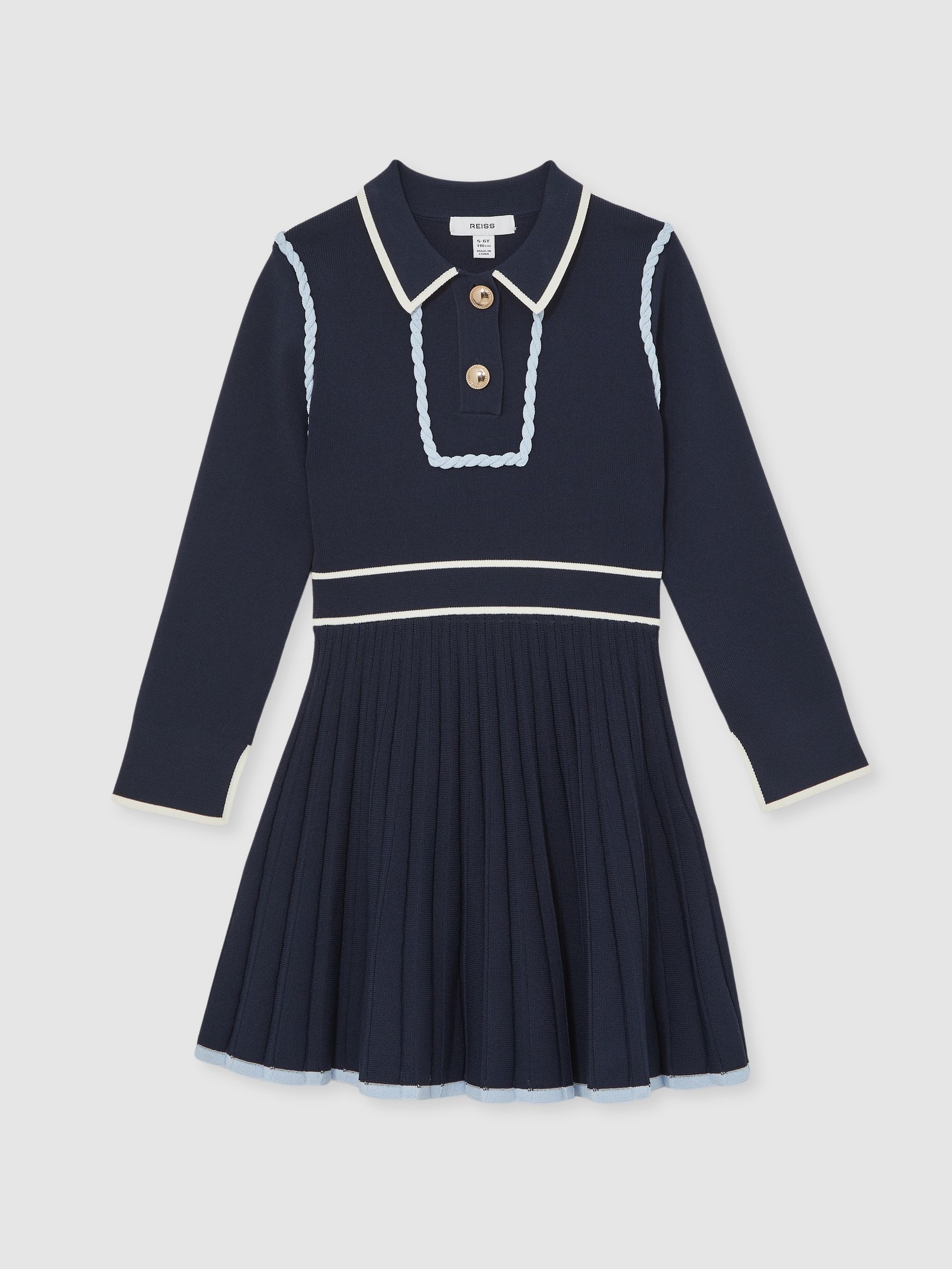 Marineblauw - Reiss Freya Piped Knitted Skater Dress