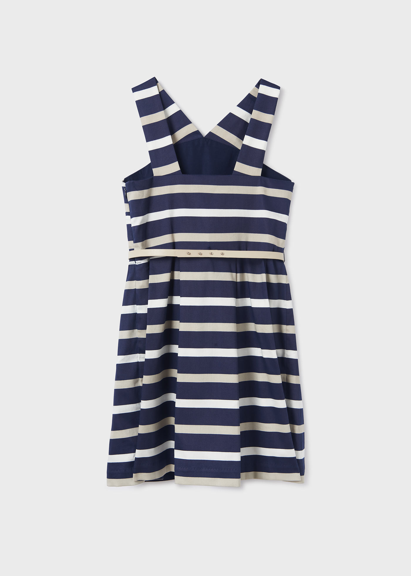 Vestido de cetim com cinto e estampa listrada para meninas