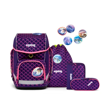 ergobag CUBO Schulrucksack-Set PerlentauchBär LUMI Edition, 5-teilig