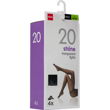 HEMA Panty Shine Transparent 20 Denier Zwart Maat S 36/38 4 Stuks