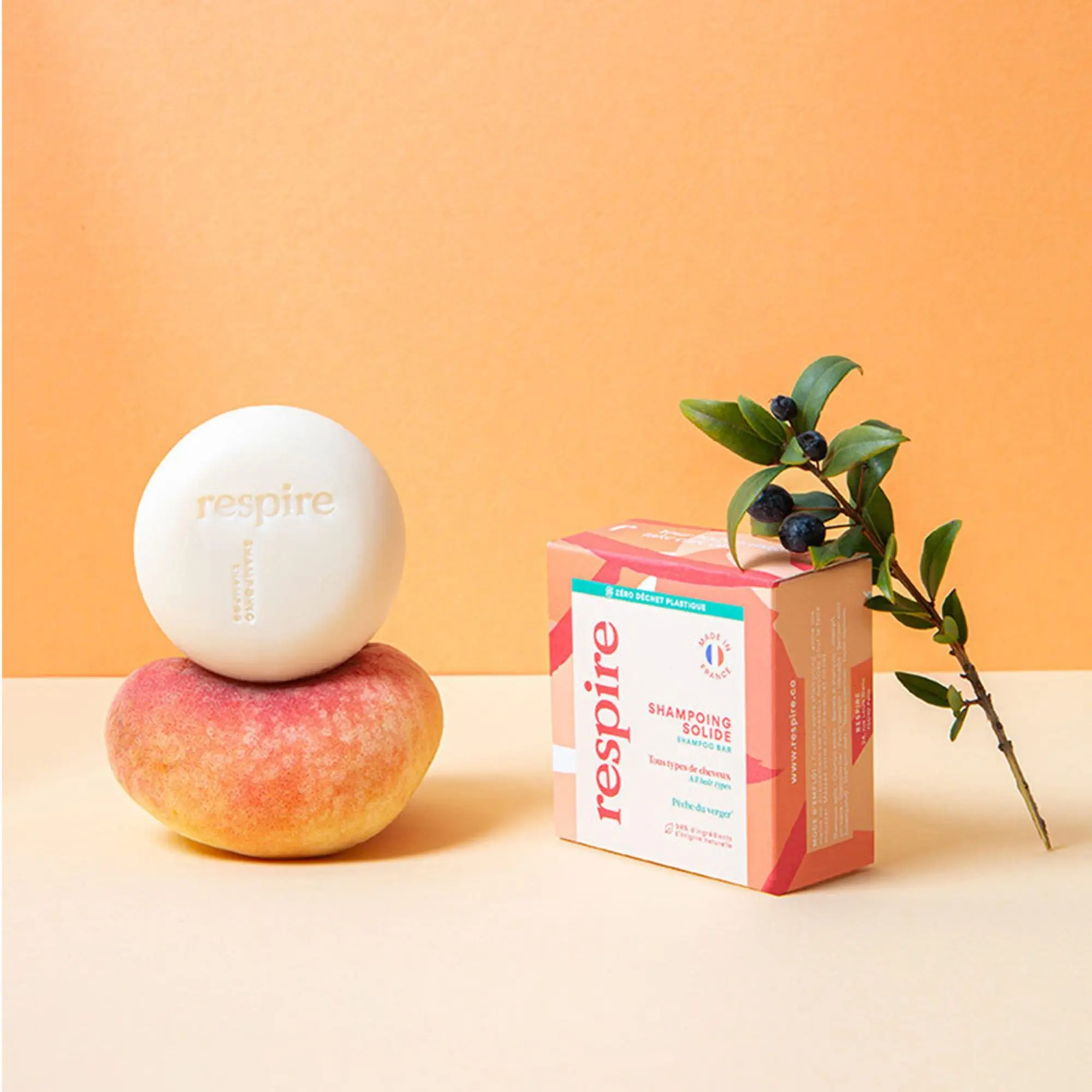 Respire - Shampoing solide pêche du verger haircare- Shampoing