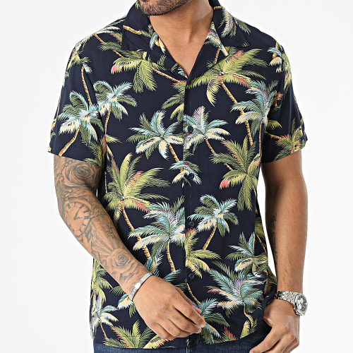 Chemise Manches Courtes Bleu Marine Floral