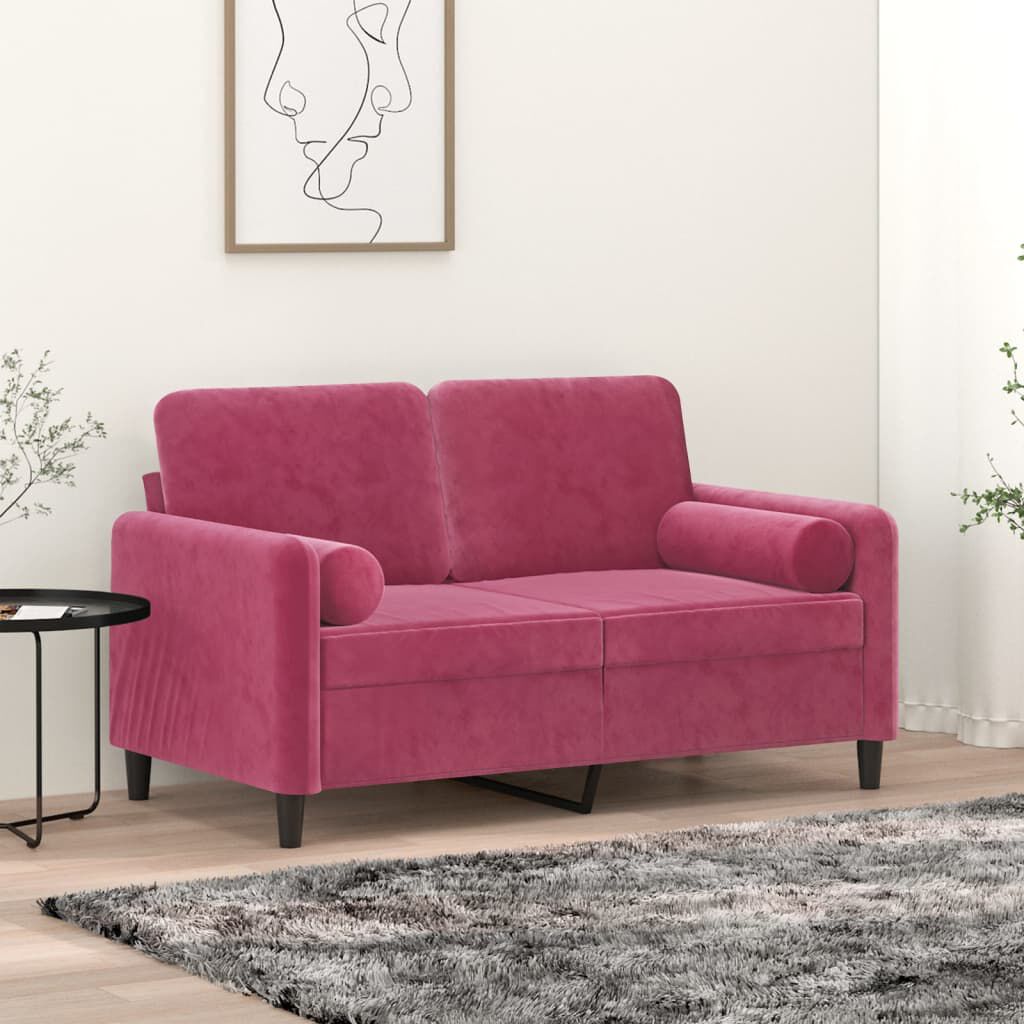 vidaXL Sierkussens, set van 2, wijnrood, Ø15x50 cm, fluweel