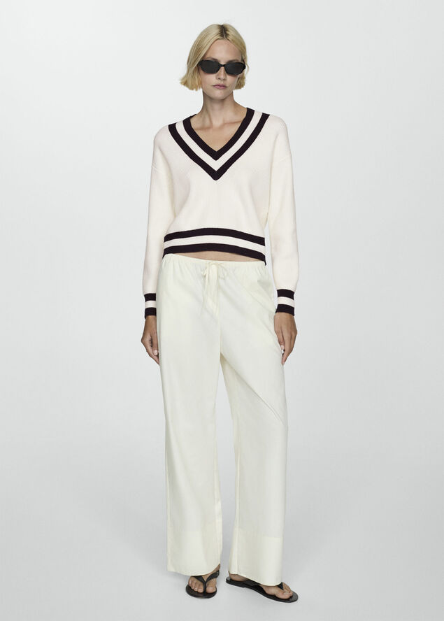MANGO Contrasting V-neck sweater Light beige