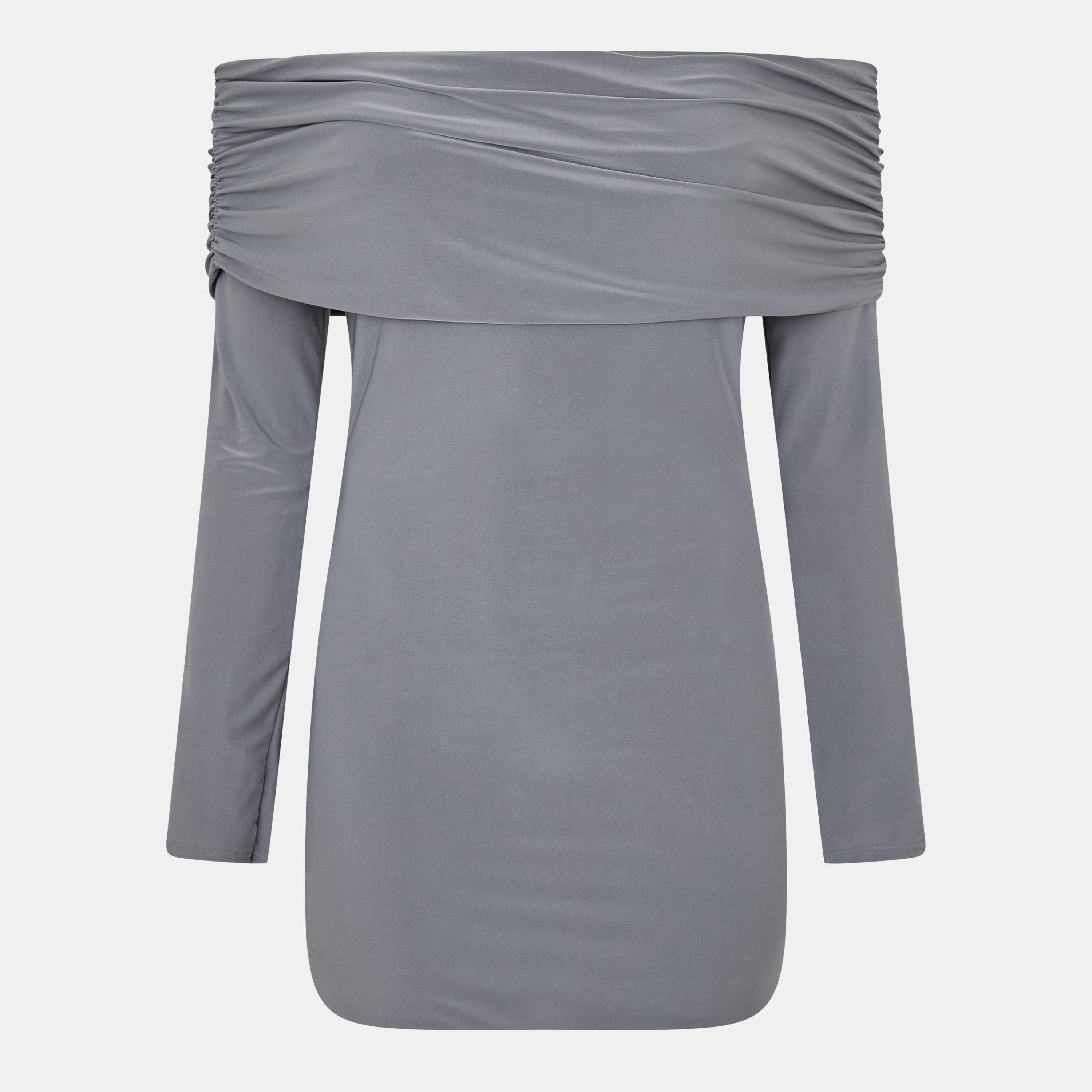 Missy Empire ME Fold Down Long Sleeve Bardot Dress