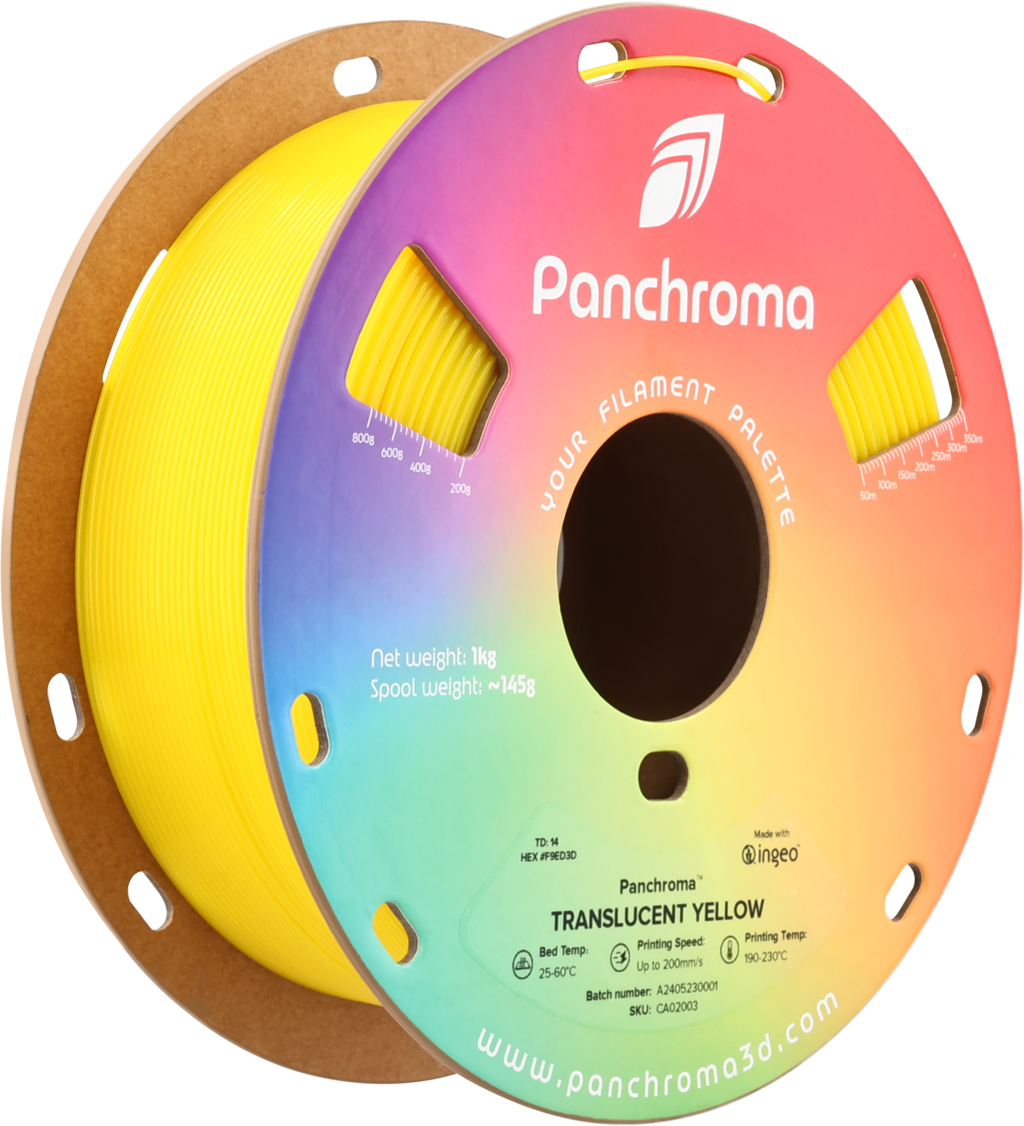 Polymaker  Panchroma™ PLA Translucent Yellow, 1,75 mm / 1000 g    Faszinierende Lichteffekte in Gelb