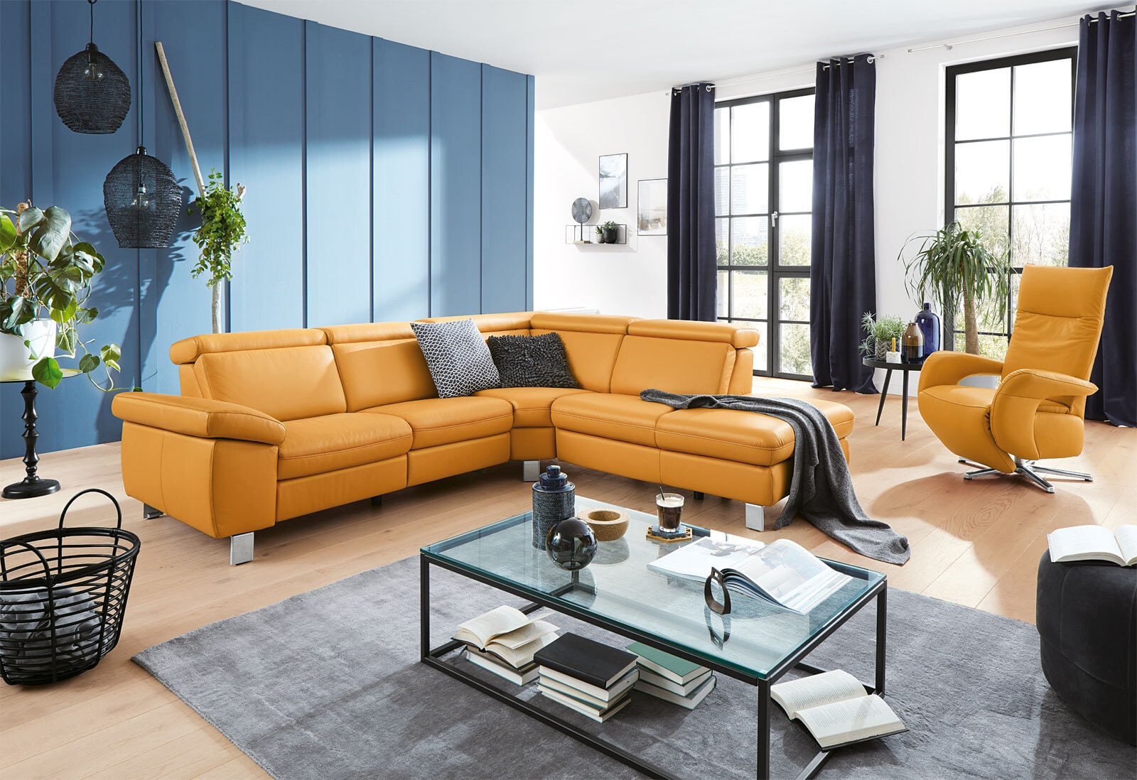 PURO Fernsehsessel CERGY M2-V3 Lederbezug curry
